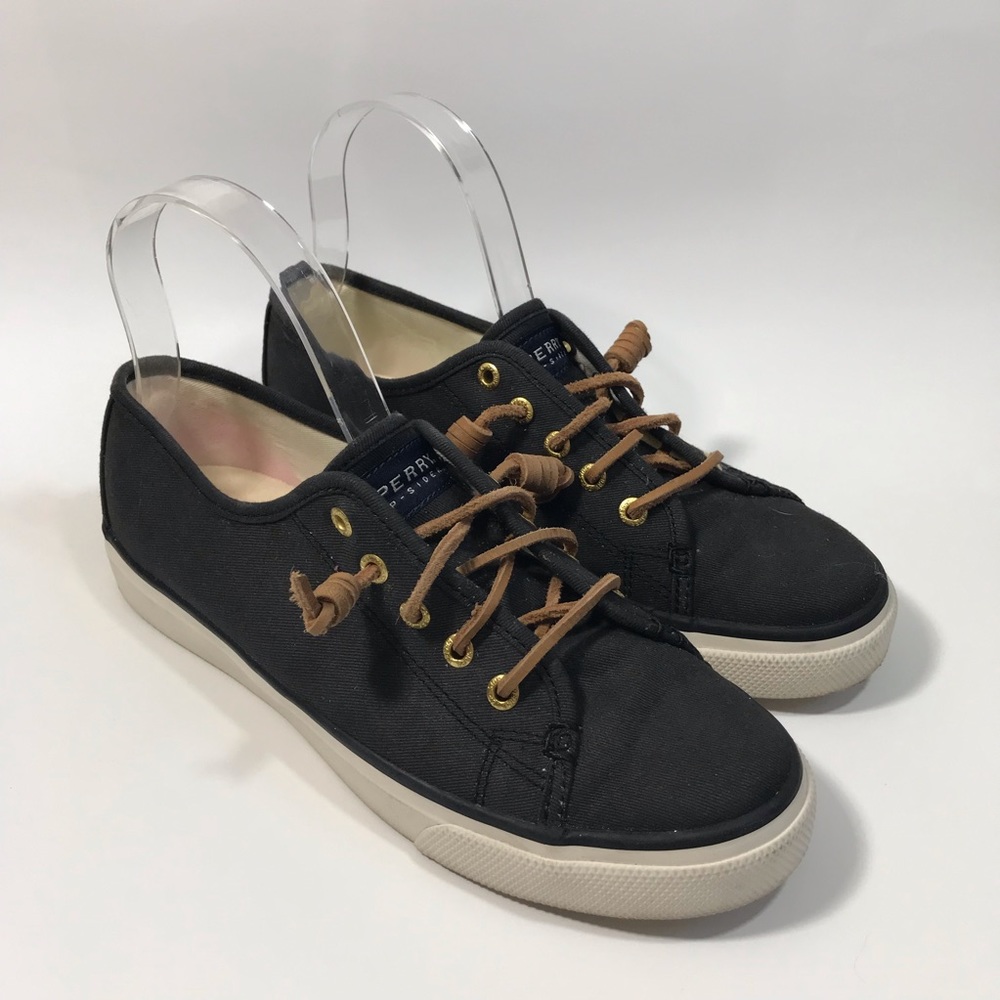 Sperry Black Slip On Lace Up Canvas Sneakers